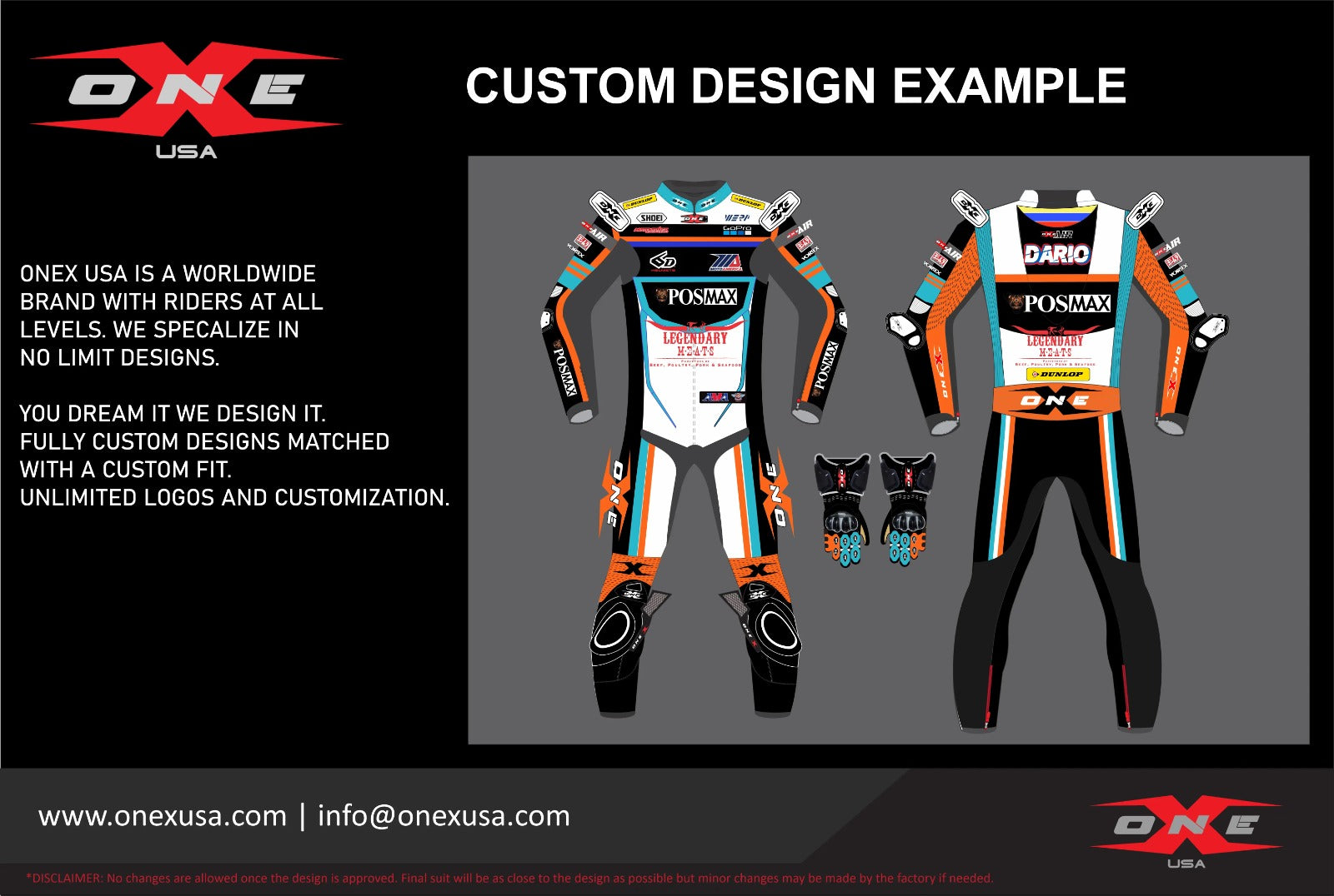 OneX USA Pro Race Custom One-Piece Leather Suit & Custom Gloves