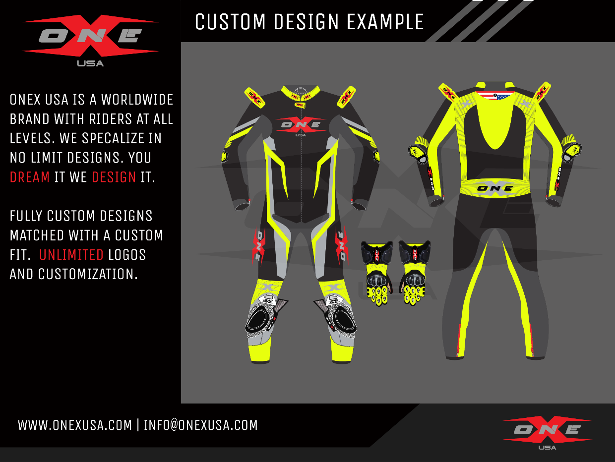 OneX USA Pro Race Custom One-Piece Leather Suit & Custom Gloves