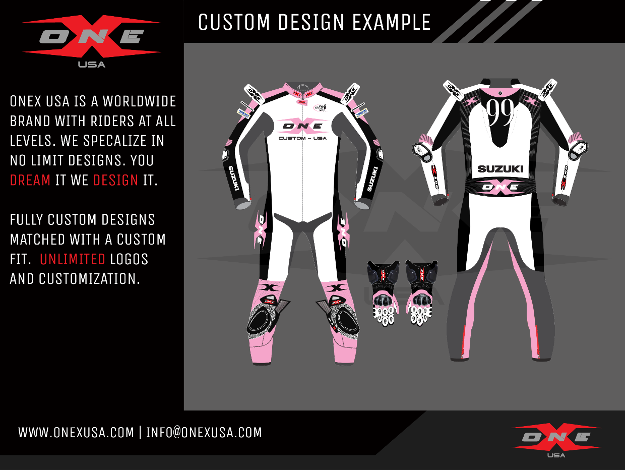 OneX USA Pro Race Custom One-Piece Leather Suit & Custom Gloves