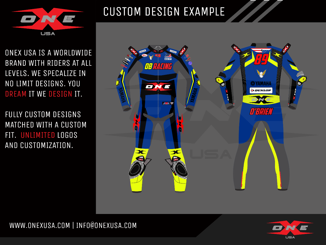 OneX USA Pro Race Custom One-Piece Leather Suit & Custom Gloves