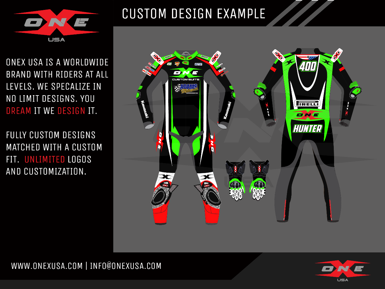 OneX USA Pro Race Custom One-Piece Leather Suit & Custom Gloves