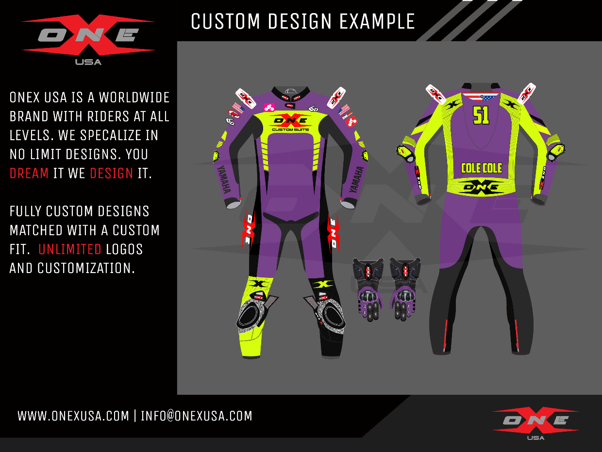 OneX USA Pro Race Custom One-Piece Leather Suit & Custom Gloves