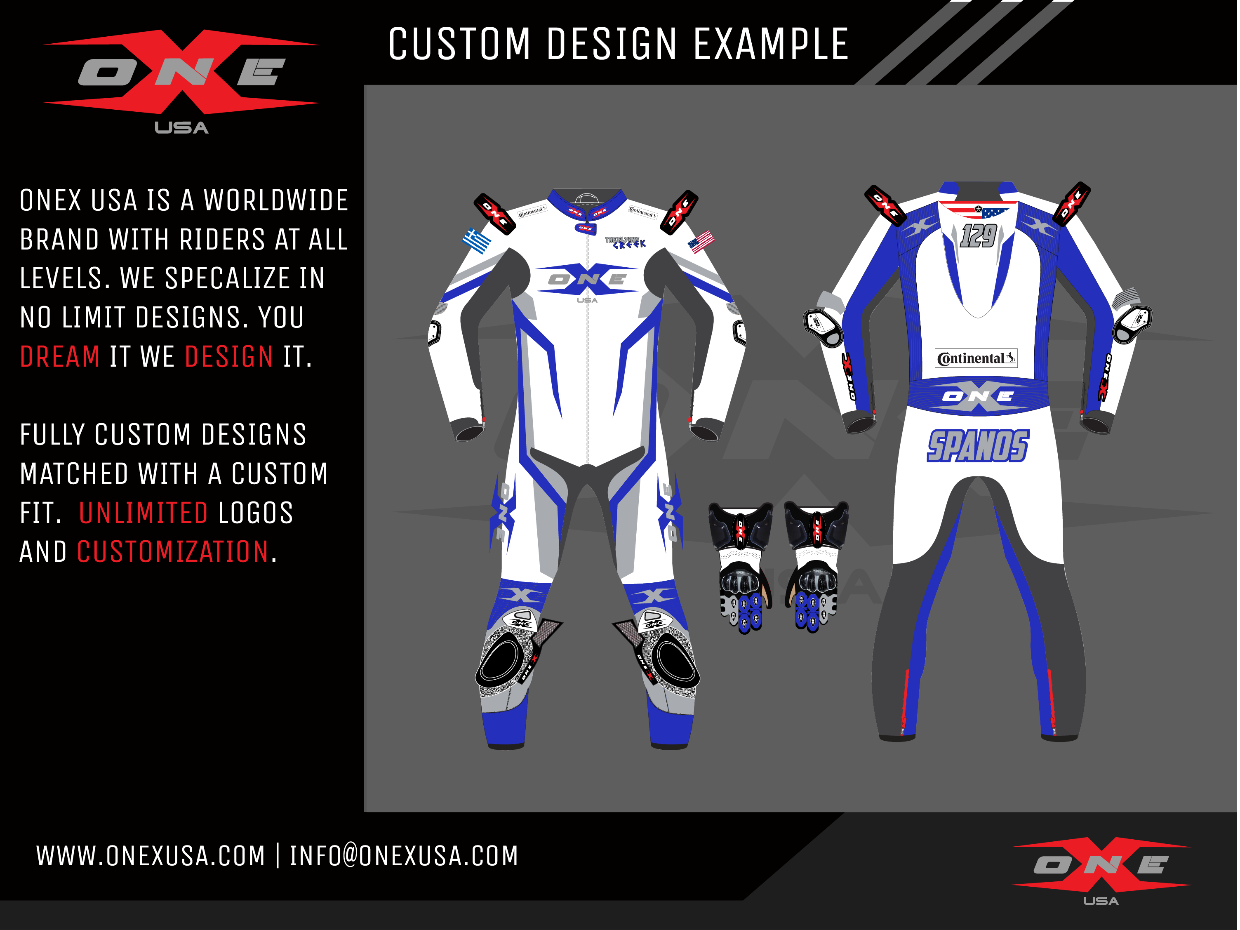 OneX USA Pro Race Custom One-Piece Leather Suit & Custom Gloves