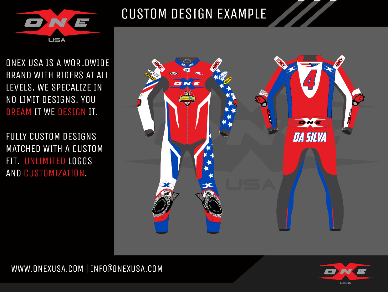 OneX USA Pro Race Custom One-Piece Leather Suit & Custom Gloves
