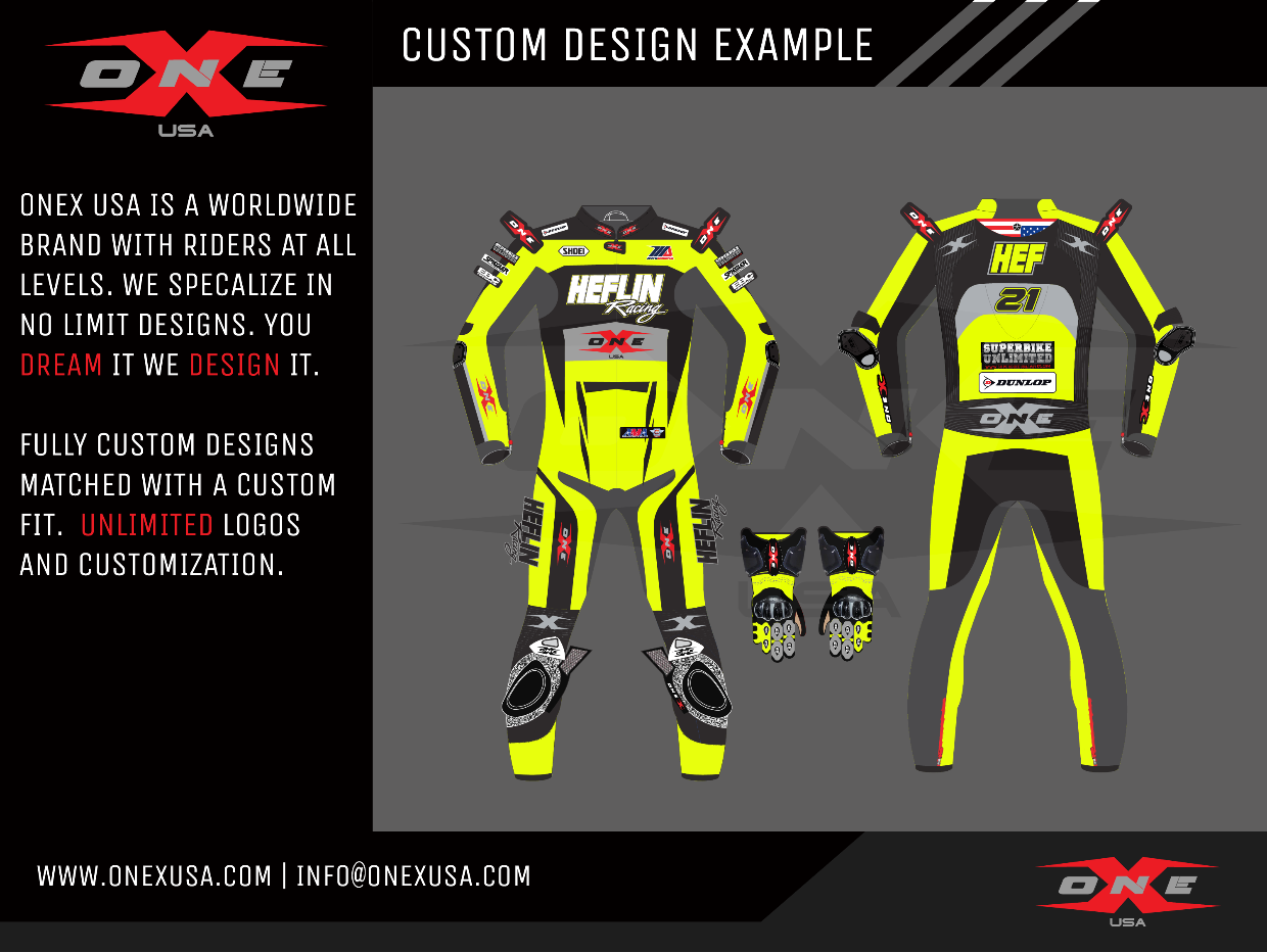 OneX USA Pro Race Custom One-Piece Leather Suit & Custom Gloves