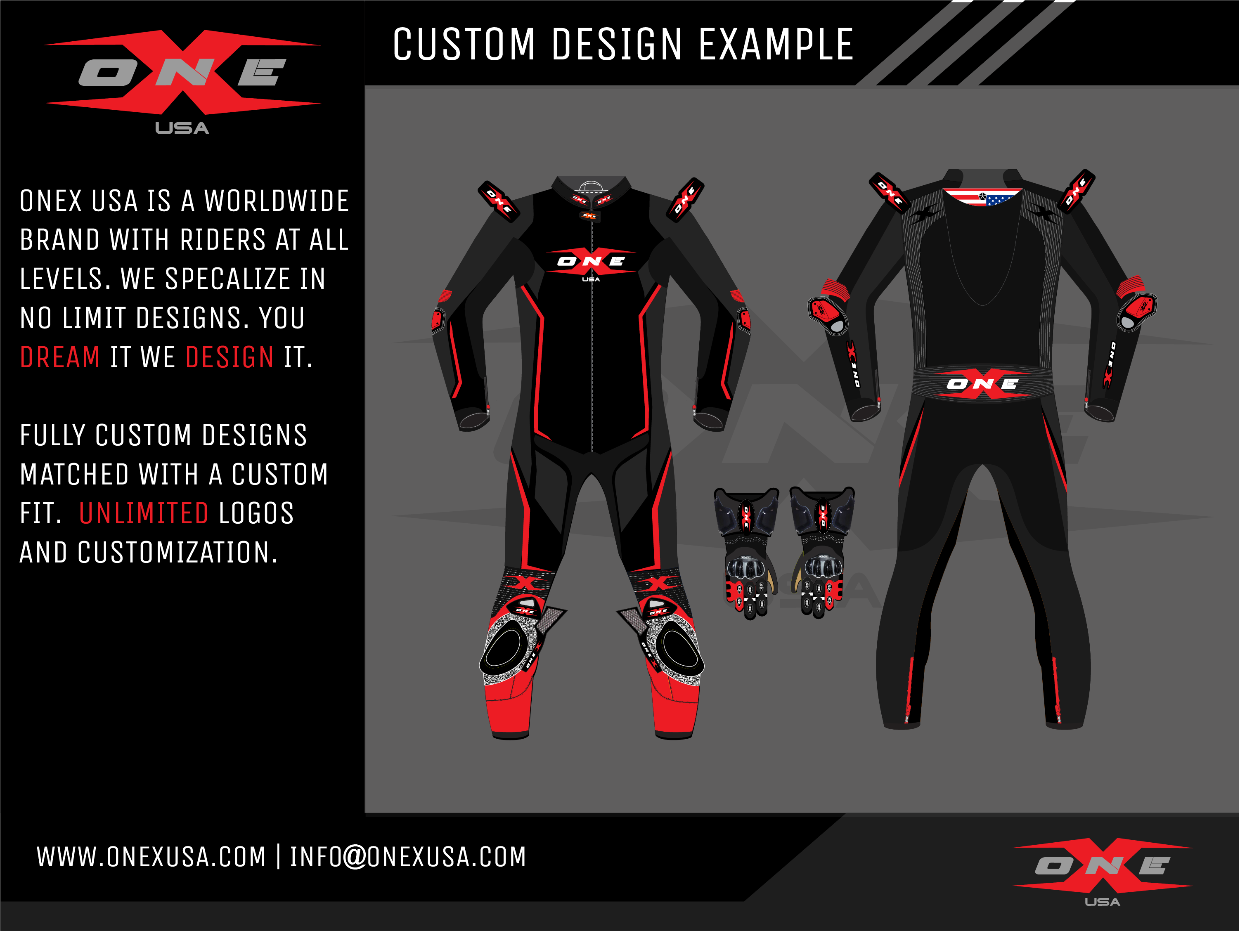 OneX USA Pro Race Custom One-Piece Leather Suit & Custom Gloves