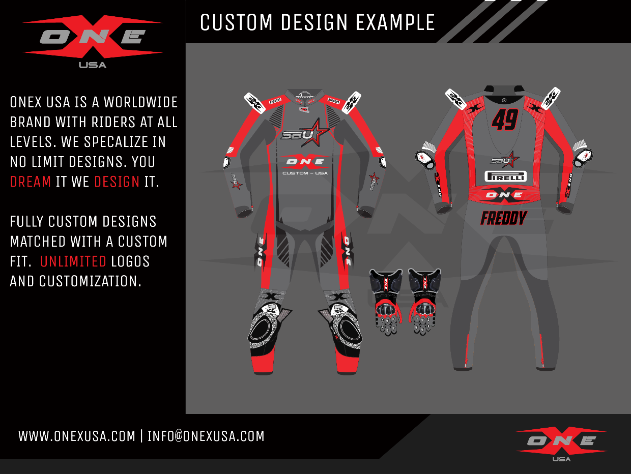 OneX USA Pro Race Custom One-Piece Leather Suit & Custom Gloves