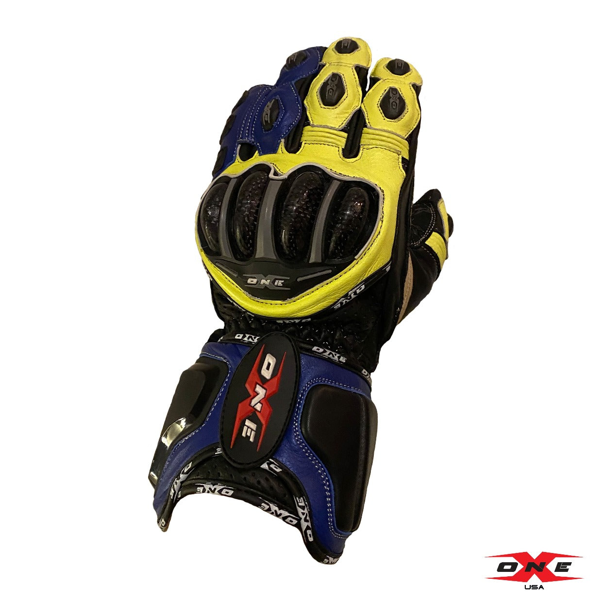 OneX USA Pro Race Gloves - Fluor Yellow / Blue
