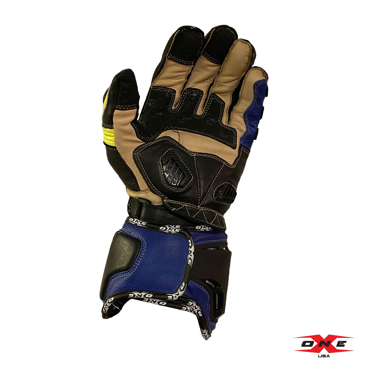 OneX USA Pro Race Gloves - Fluor Yellow / Blue