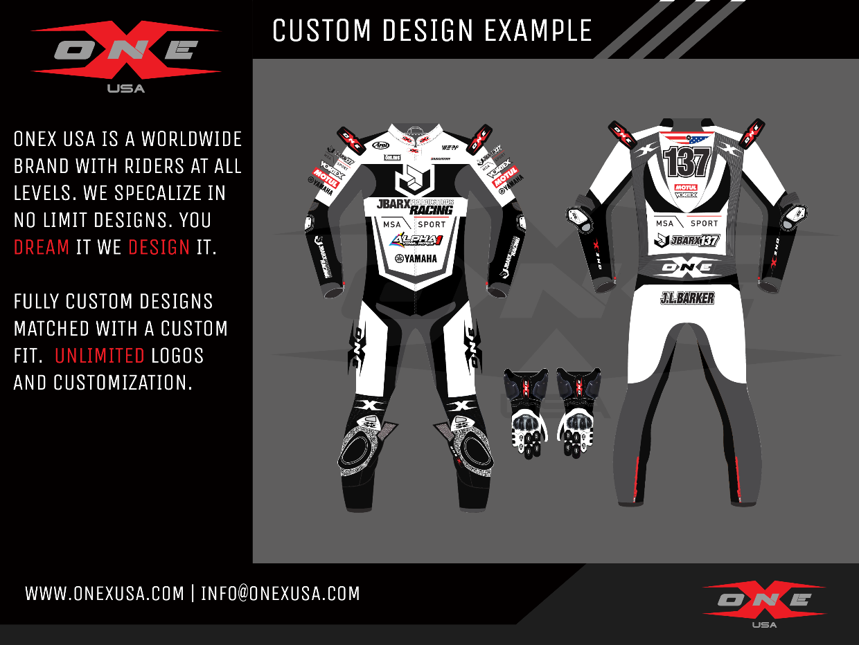 OneX USA Pro Race Custom Two-Piece Leather Suit & Custom Gloves