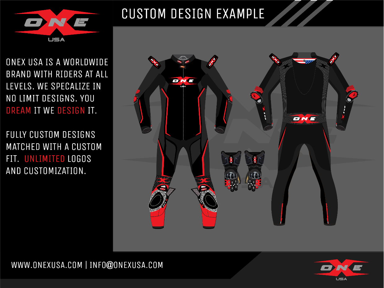 OneX USA Pro Race Custom Two-Piece Leather Suit & Custom Gloves