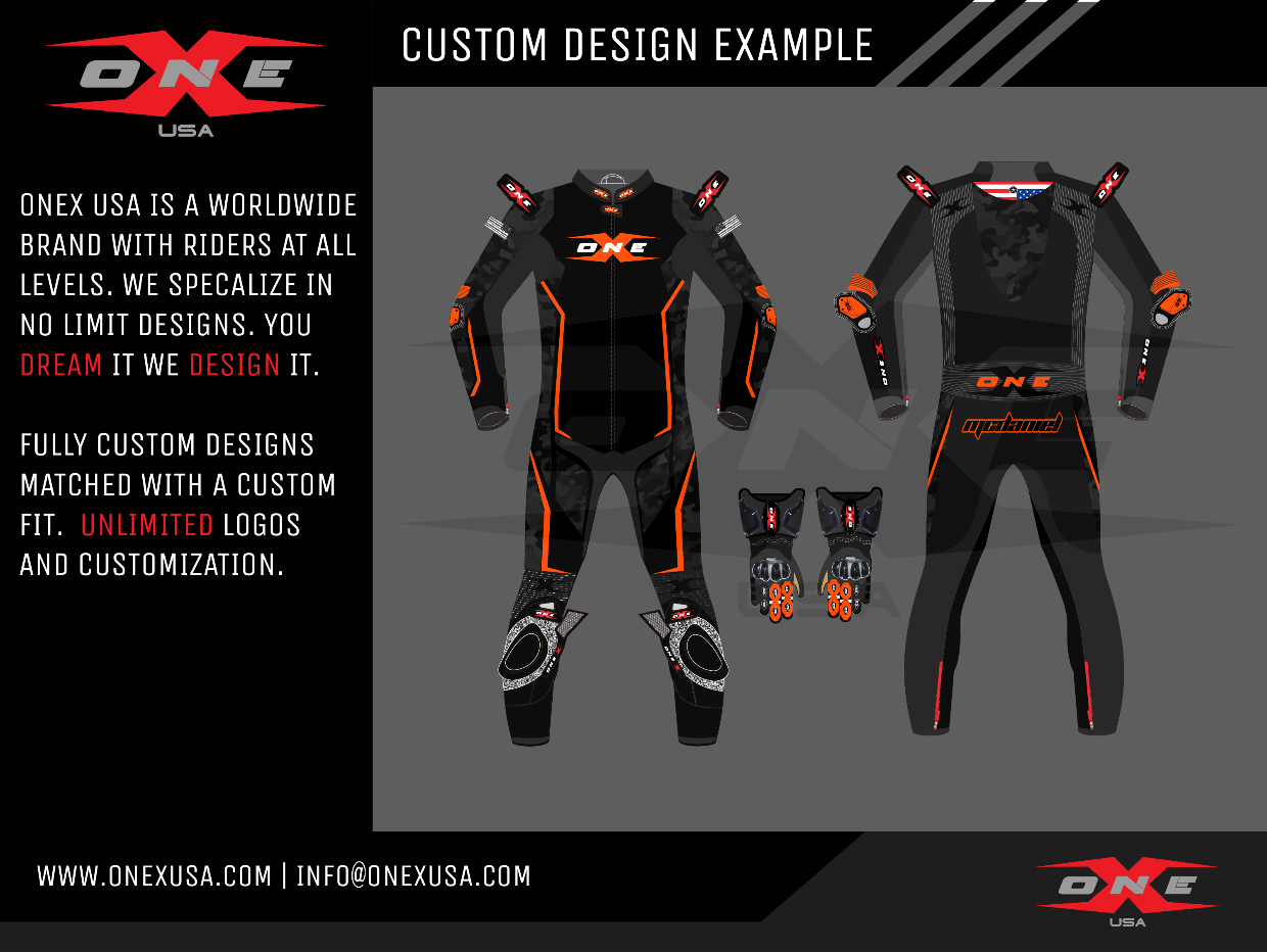 OneX USA Pro Race Custom One-Piece Leather Suit & Custom Gloves