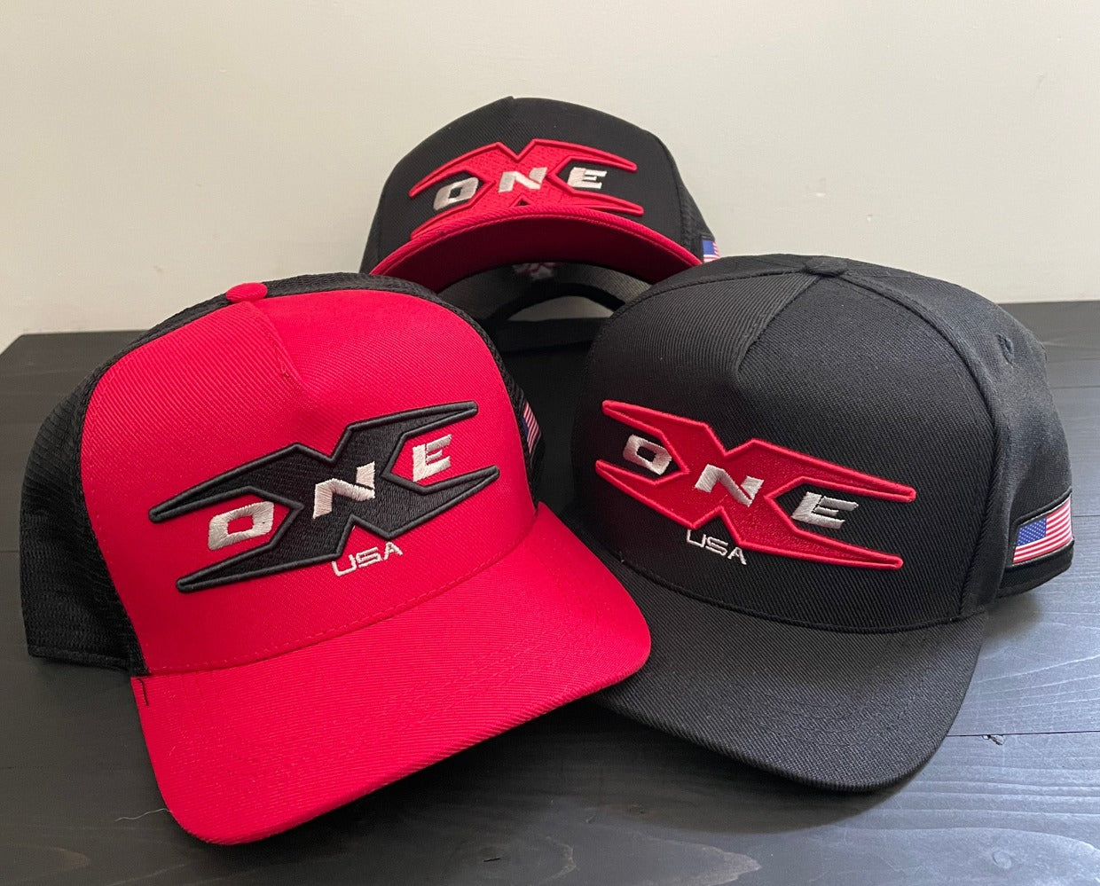 OneX USA Classic Snapback Trucker Hat - Red