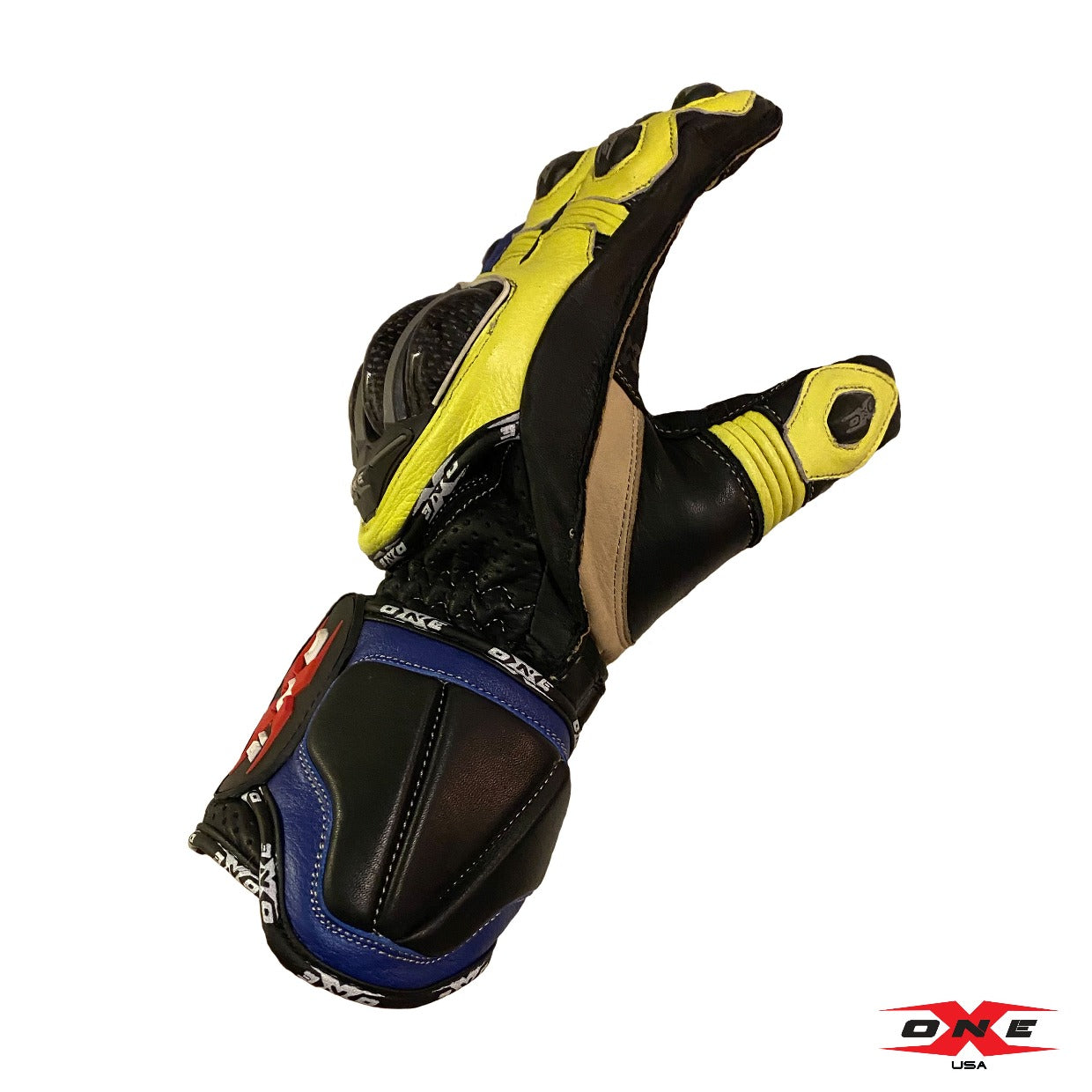 OneX USA Pro Race Gloves - Fluor Yellow / Blue