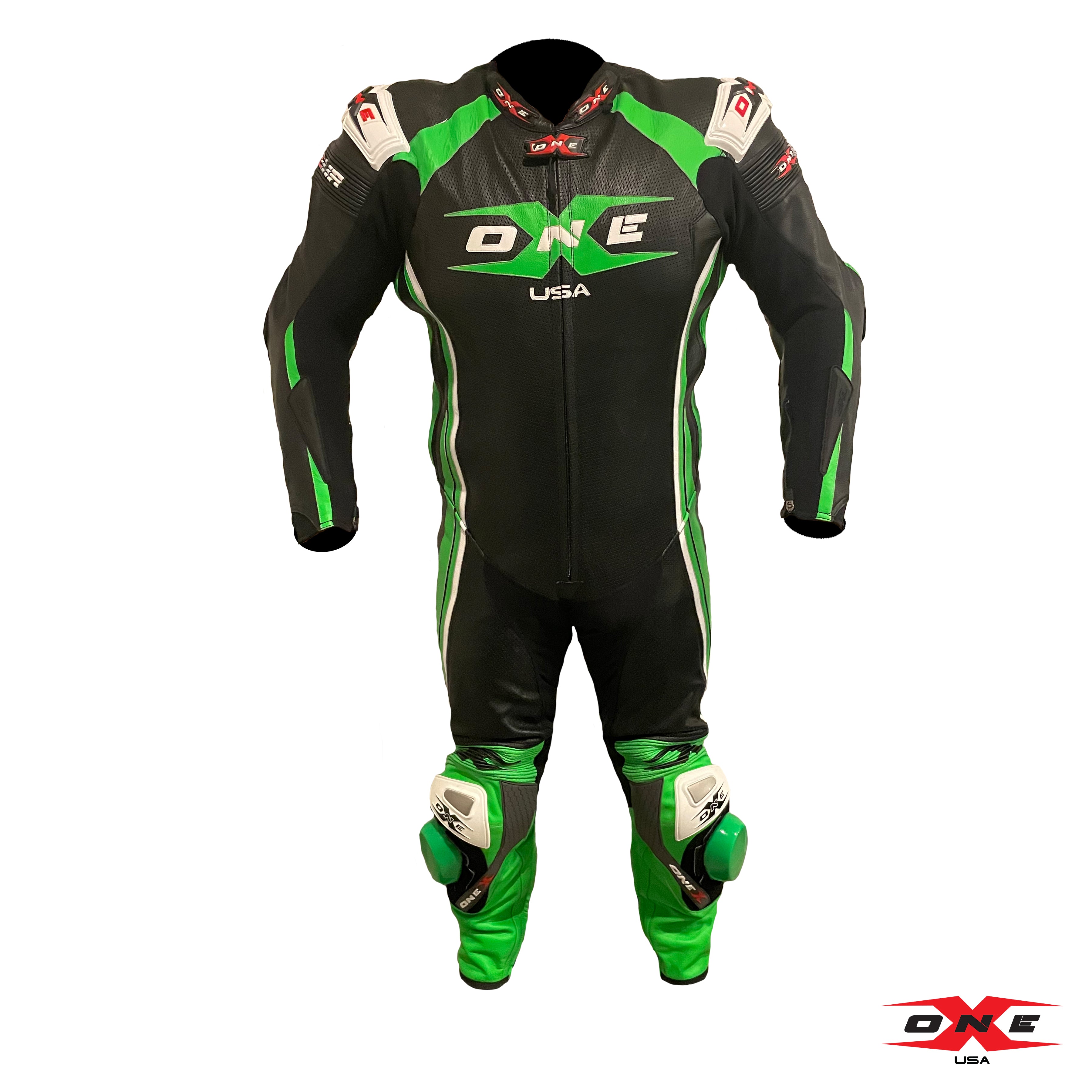 OneX USA XR22 Airbag Ready Pro Race Suit - Black/Highlight Green