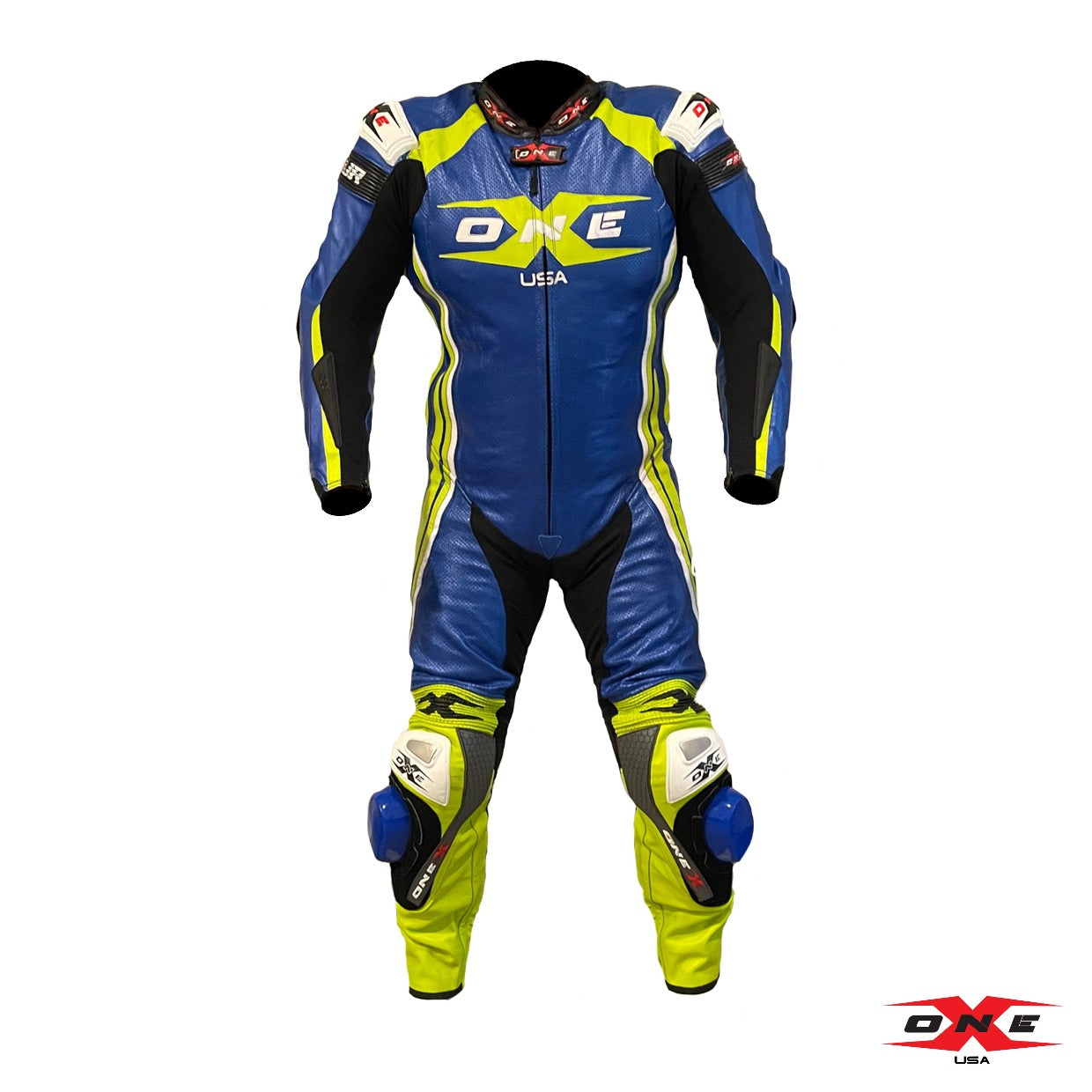 OneX USA XR22 Airbag Ready Pro Race Suit - Blue/Fluor Yellow