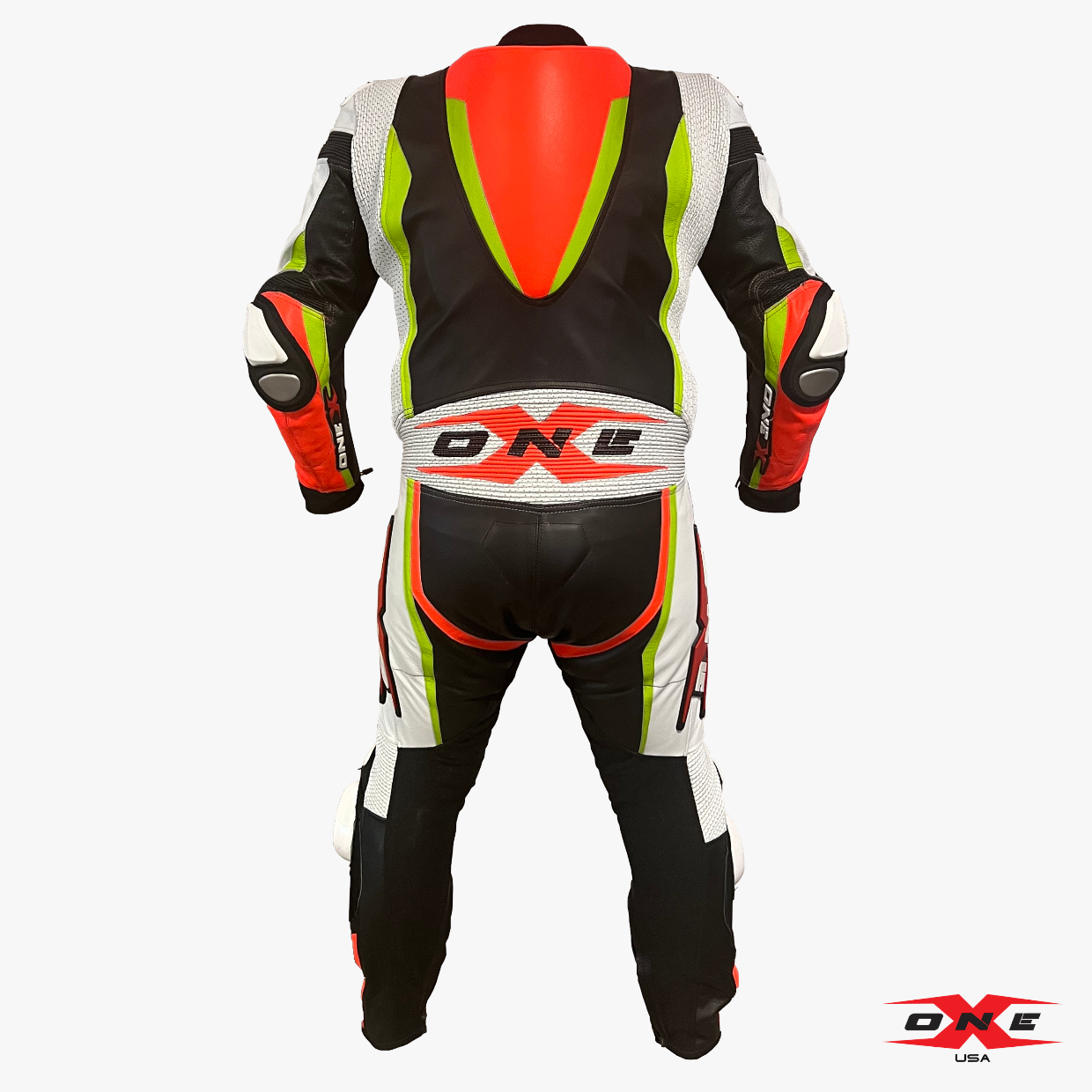 OneX USA XR23 Airbag Ready Pro Race Suit - One Piece - Black and White (Yellow/Fluor Red)